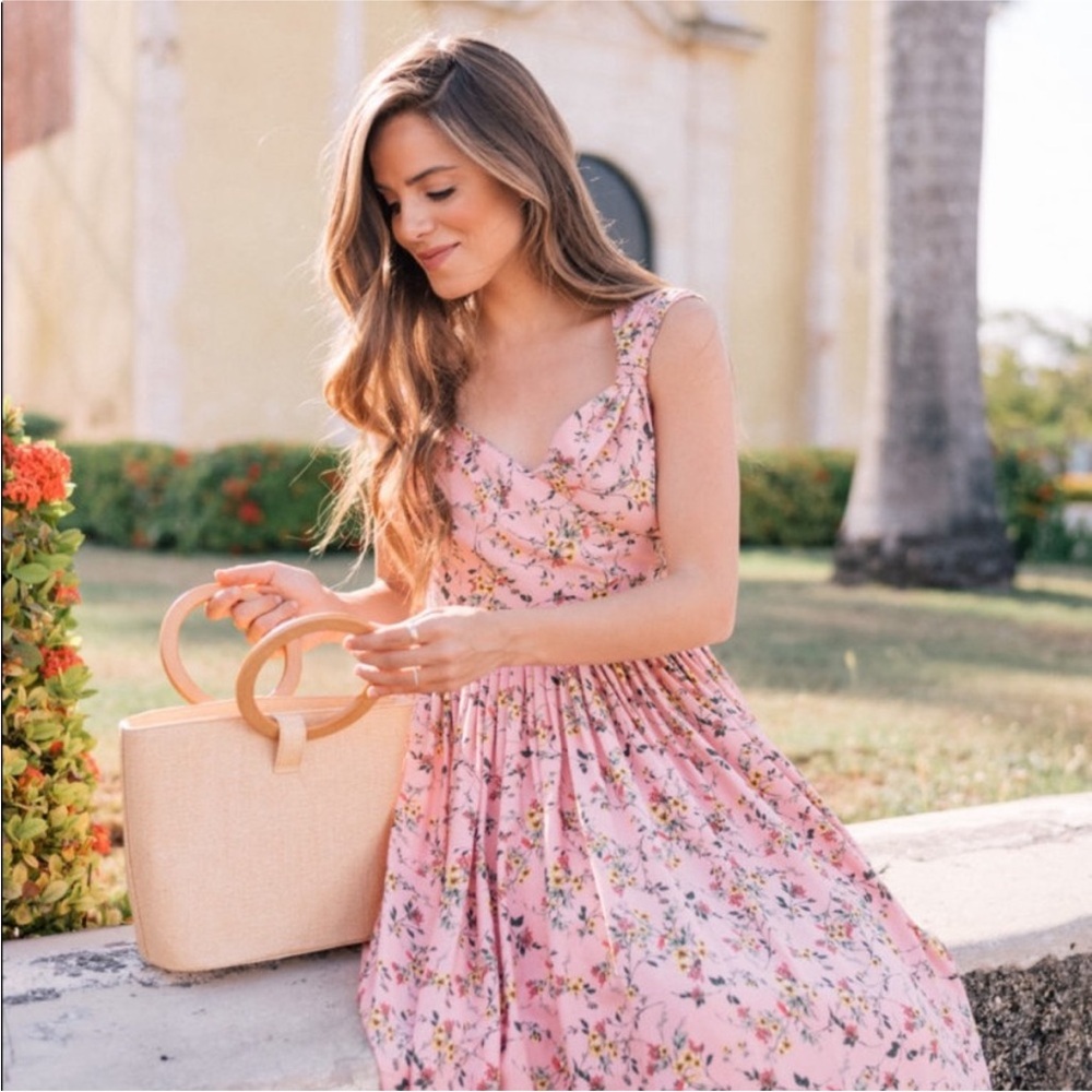 Gal Meets Glam Sarah Sleeveless Midi Dress Rose Coral Floral Print Size 8
